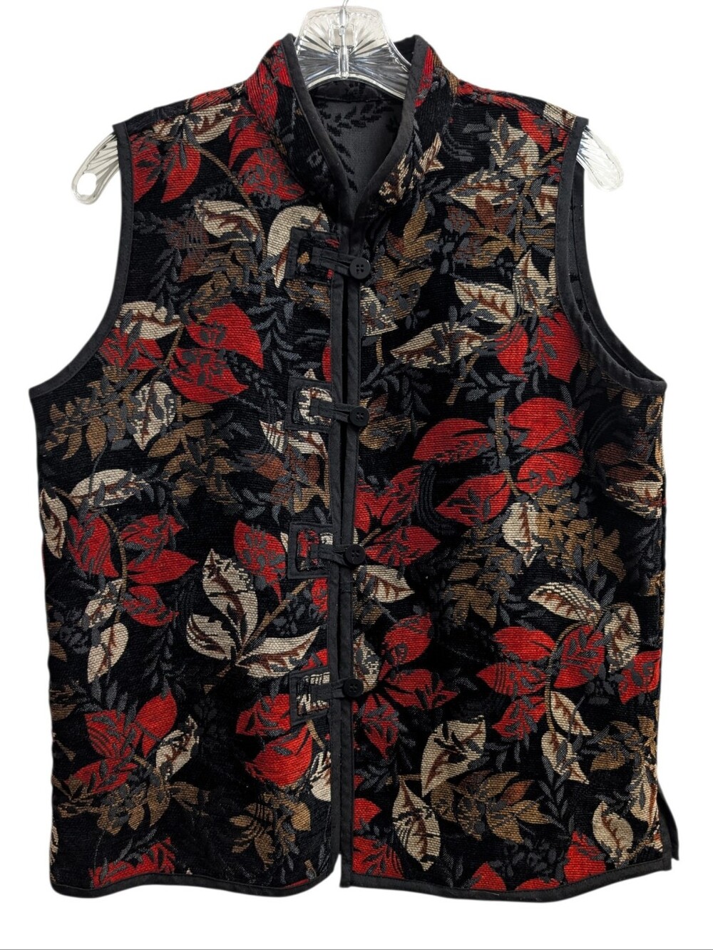 Coldwater Creek Reversible Vest Tapestry Red Black Floral